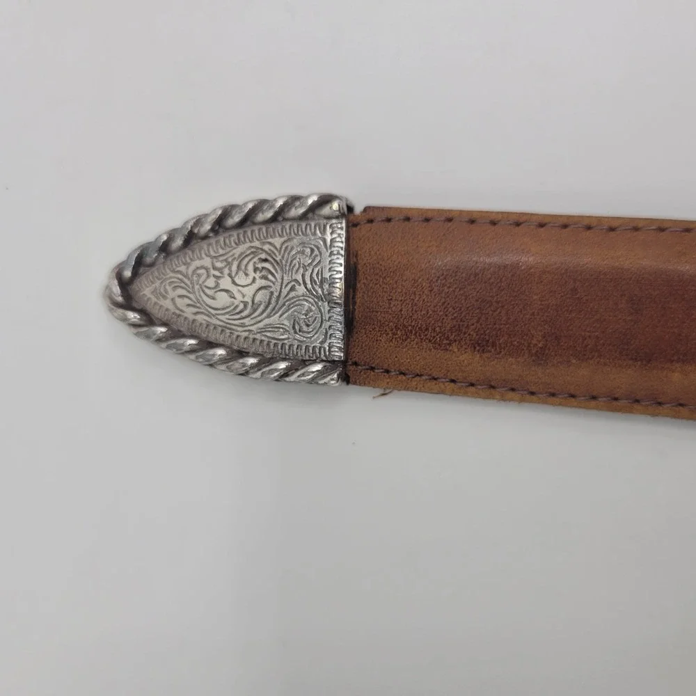 Vintage Justin Belt 40 Brown Leather Western Engraved Silver Buckle 191BY 90s